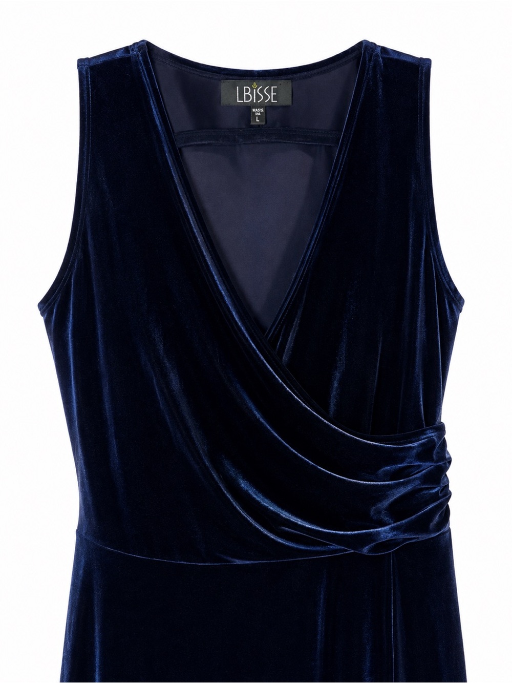 NWOT! LBISSE Navy Velvet Maxi Dress with Draped Wrap Bodice